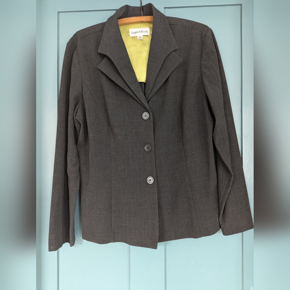 🩶 Danny & Nicole Classic Gray Women's Blazer Lime Green Lining